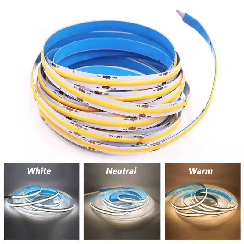 

5m/lot Highlight COB Light Strip 300 LEDs Each meter High Density COB Flexible Soft LED Lights DC12V With White Neutral Warm