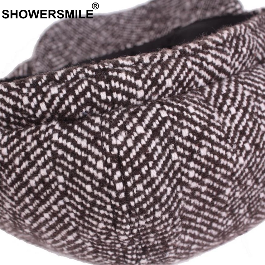 SHOWERSMILE кепка газетчика Мужская восьмиугольная в елочку коричневый Британский