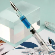 

Transparent Piston Fountain Pen Clear Ink Pen EF F Nib Extra Fine Large Capacity Writing UY8