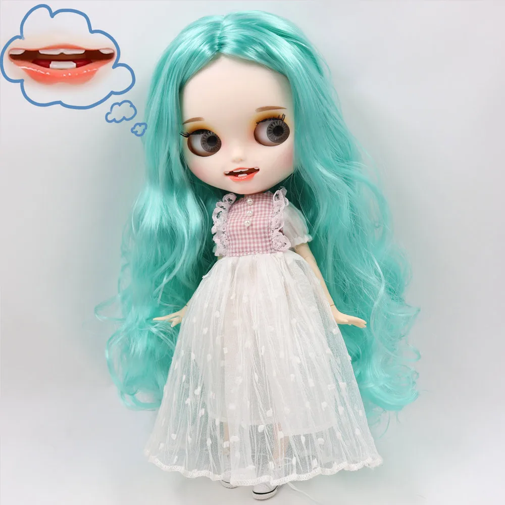 Ледяной обнаженный Blyth кукла No. BL136/4268 Голубой волос резные губы открытый рот матовая индивидуальные лица сустава тела 1/6 bjd