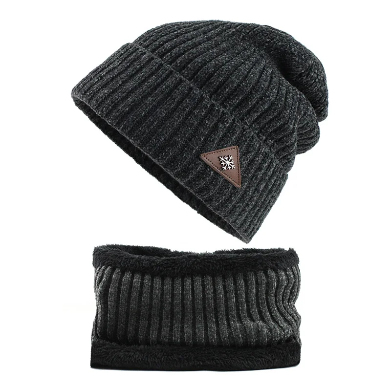 [FLB] Skullies Beanies, зимние шапки для мужчин, шарф, вязаная шапка для женщин и мужчин, теплая мягкая Балаклава для шеи, шапка F18088 - Цвет: Gray Set