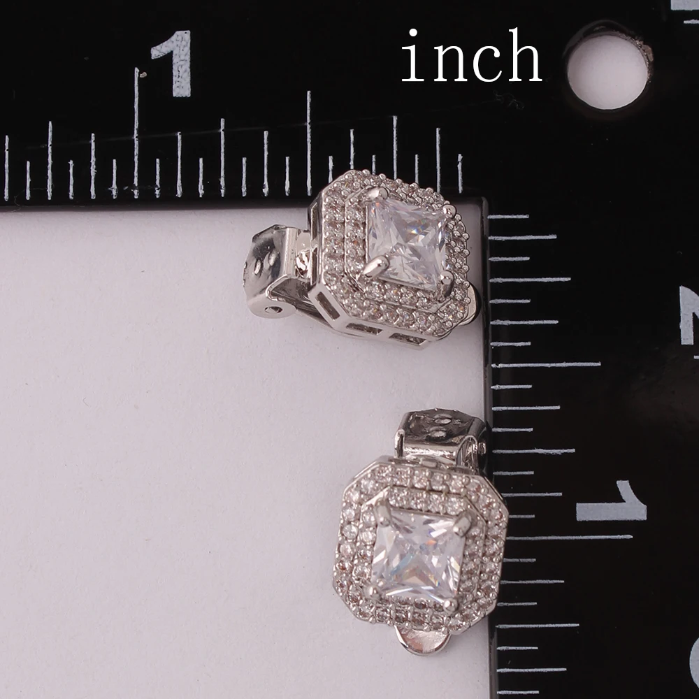 GRACE JUN AAA Cubic Zircon Material Square Clip on Earrings No Pierced for Women Hypo-Allergenic Ear Clip Earrings ear clip clip earrings ear clip earrings