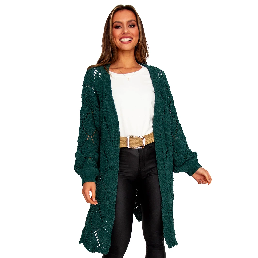 Pure Color Hollow Cardigan Knitted Women Autumn Outfit Knit Oversized Plus Size Sweaters Long Leisure Sweater New