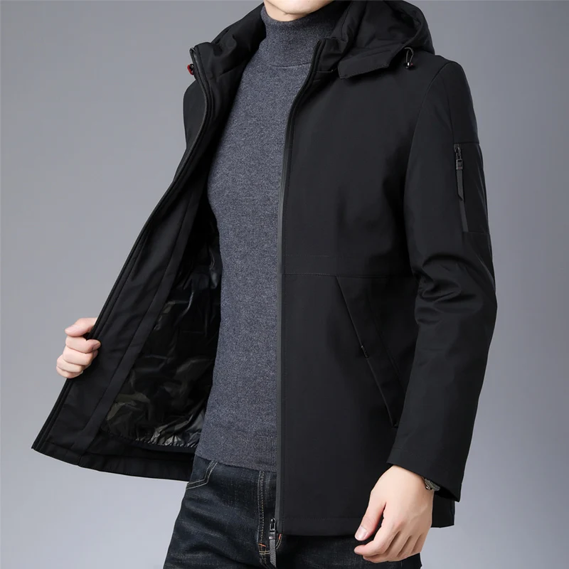 Высший сорт,, зимние модные брендовые пуховики, мужские длинные уличные куртки с капюшоном, пуховое пальто, утиный пух, Теплая мужская одежда - Цвет: Черный