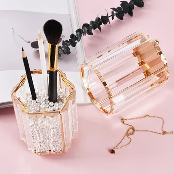 

Light Luxury Dressing Table Makeup Organizer Glass Cosmetic Organizer Storage Container Pen Holder caja de cosmeticos