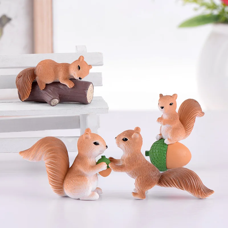 

4pc Cute Squirrel Elf Statue Animal Model Figurine Home Ornament Glass Decor Miniature Craft DIY Garden Fairy Decoration