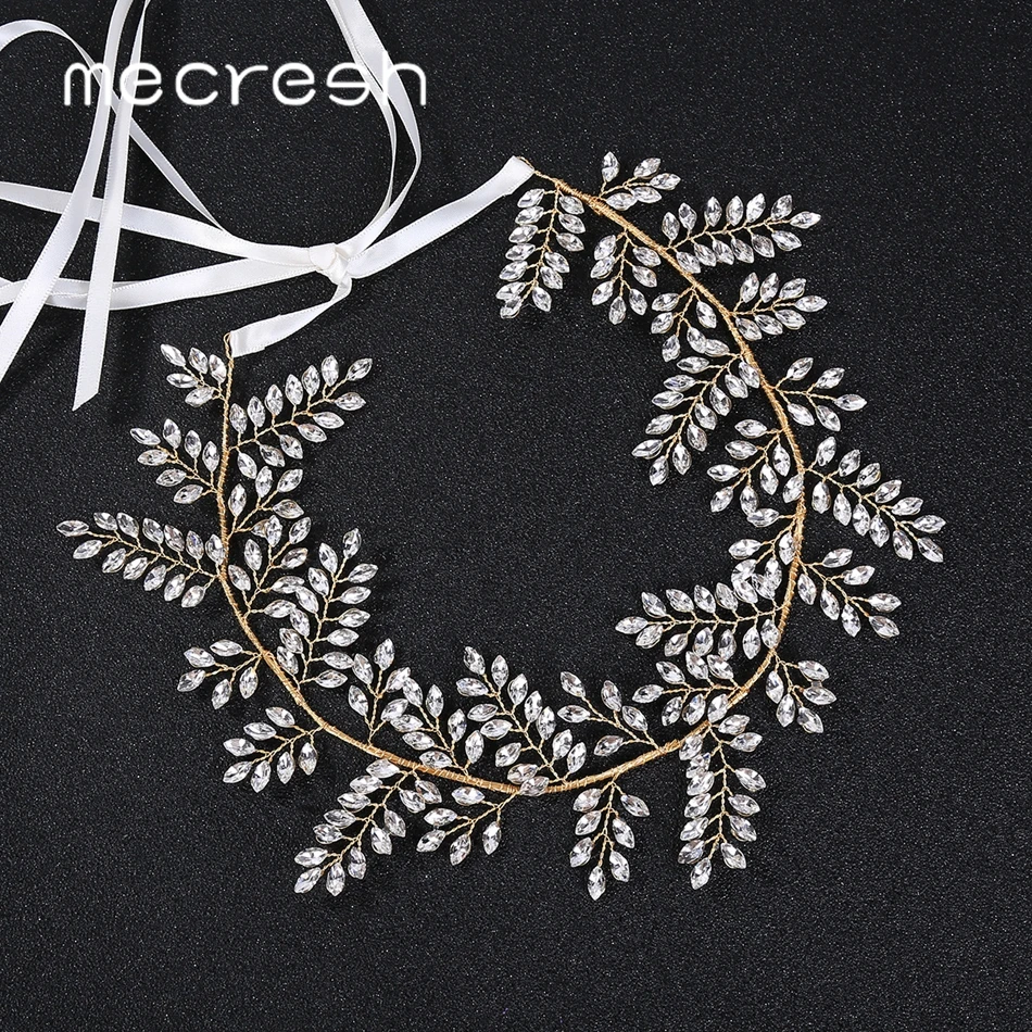 

Mecresh Handmade Horse Eye Crystal Wedding Hair Accessories Leaf Branch Bridal Headband Headpiece Hair Ornaments 2 Colors TS105