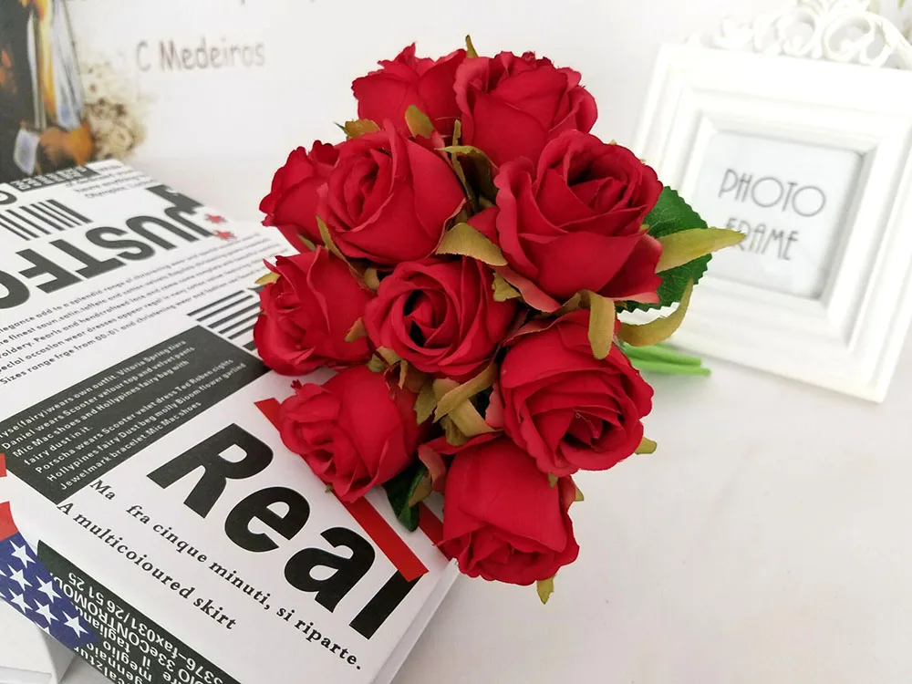 12 Head Curled Roses Royal  Bouquet Artificial Flowers Wedding Decorative Flores Party Decor Simulation Silk Fake Flower-10