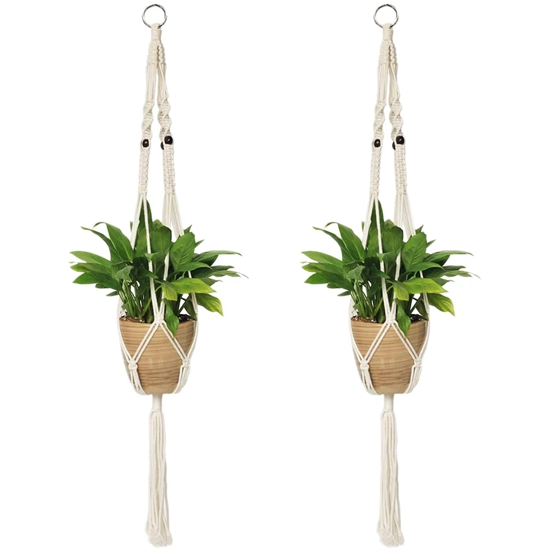 

2Pcs Macrame Plant Hanger Indoor Outdoor Hanging Planter Basket Cotton Rope