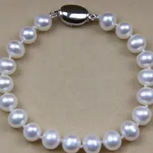7-8 мм Южное море белый браслет с круглыми жемчужинами 7,5-8 дюймов S925 серебряные аксессуары