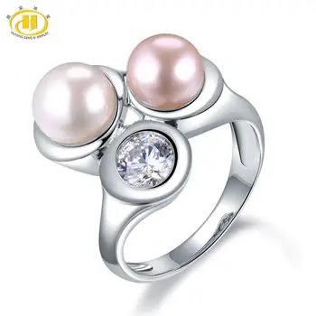 

HUTANG 925 Silver Pearl Ring for Women Natural Cultured Fresh Water Pearl Wedding Rings Fine Elegant Classicial Jewelry for Gift