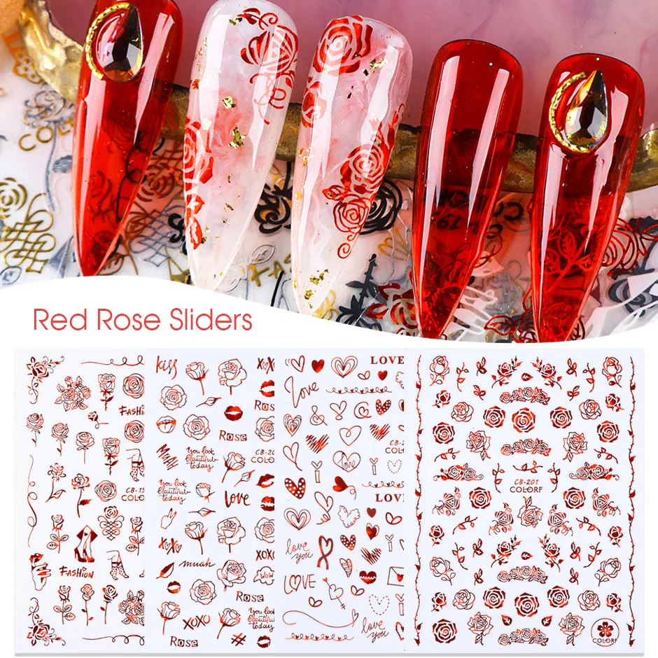 

Valentine's Day Nail Sticker Popular Black Gold Red Adhesive Nail Sticker Heart Shaped Animal Rose Flower Vine Nail Decoration