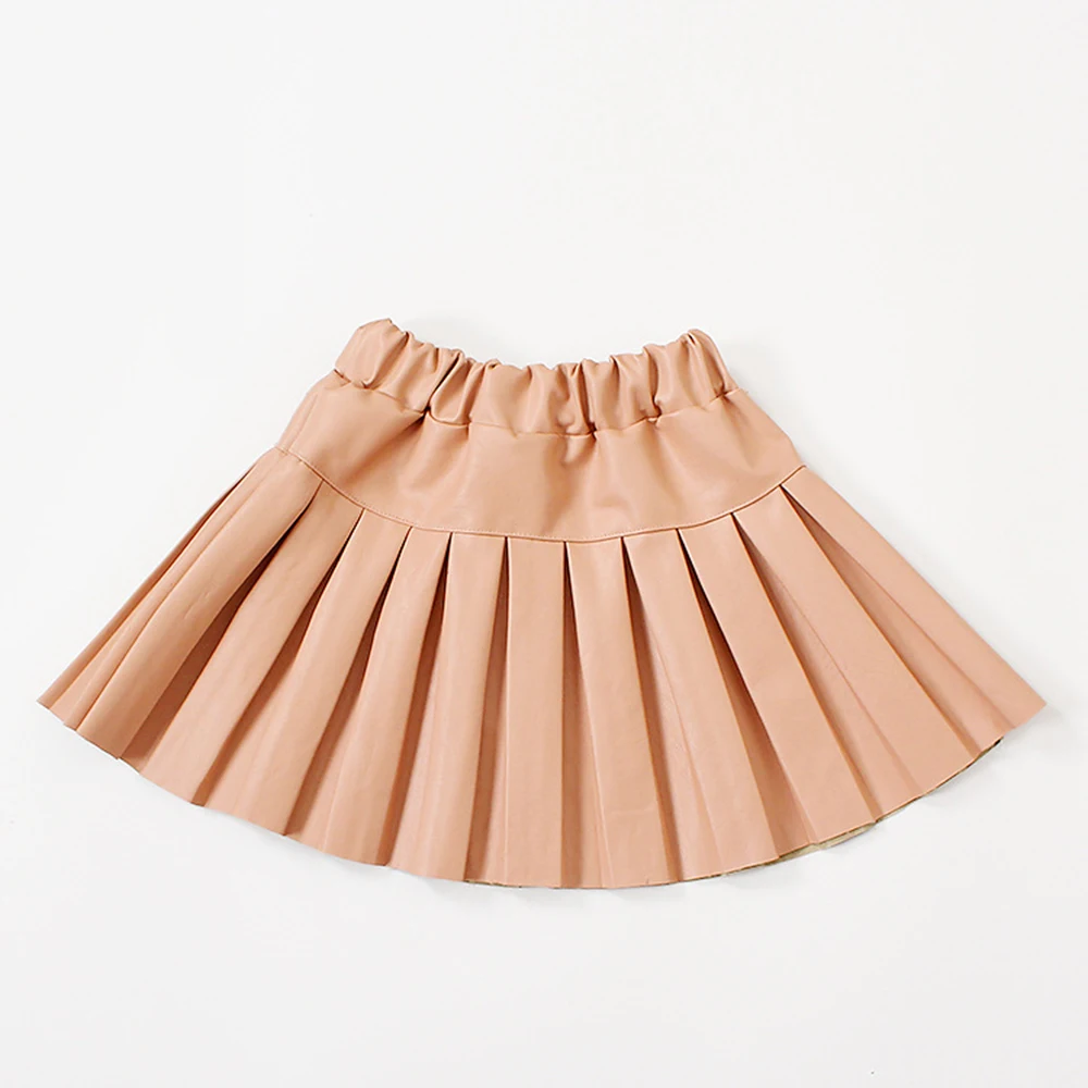 weLaken 3-10Y Kids Skirt for Girls Pleated Skirt Girl Solid PU Leather Skirts Christmas Tutu Children Clothing Kids Fall Outfits