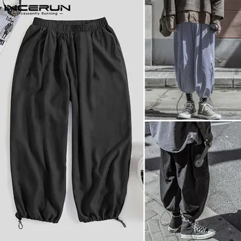 

INCERUN Summer Man Pockets Bloomers Drawstring Trousers Mens Loose Elastic Waist Pants Black Sweatpants Harem Joggers S-5XL