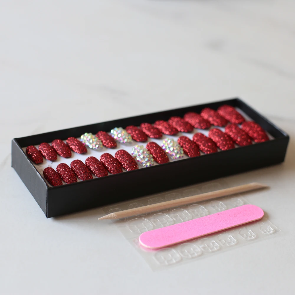 Brilho em pó Diamante de Cristal Unhas de Casamento Branco Stiletto Unhas Falsas Completo Rosa Vermelho Prata Ouro 26 Peças 3 Branco brilho em pó stiletto unhas falsas