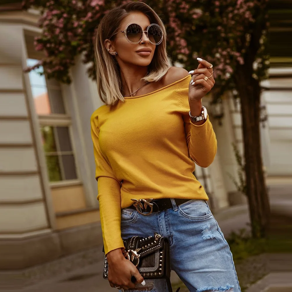 

Women Thin Knitted Sweater Long Sleeve Curled O-Neck Short Casual Solid Color Pullover Top Autumn Winter Office Ladies Sweaters
