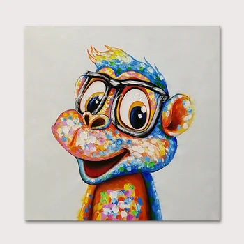

Mintura Wall Picture for Living Room Oil Painting on Canva Hand Painted Cute Little Monkey with Glasses Home Decor Art No Framed