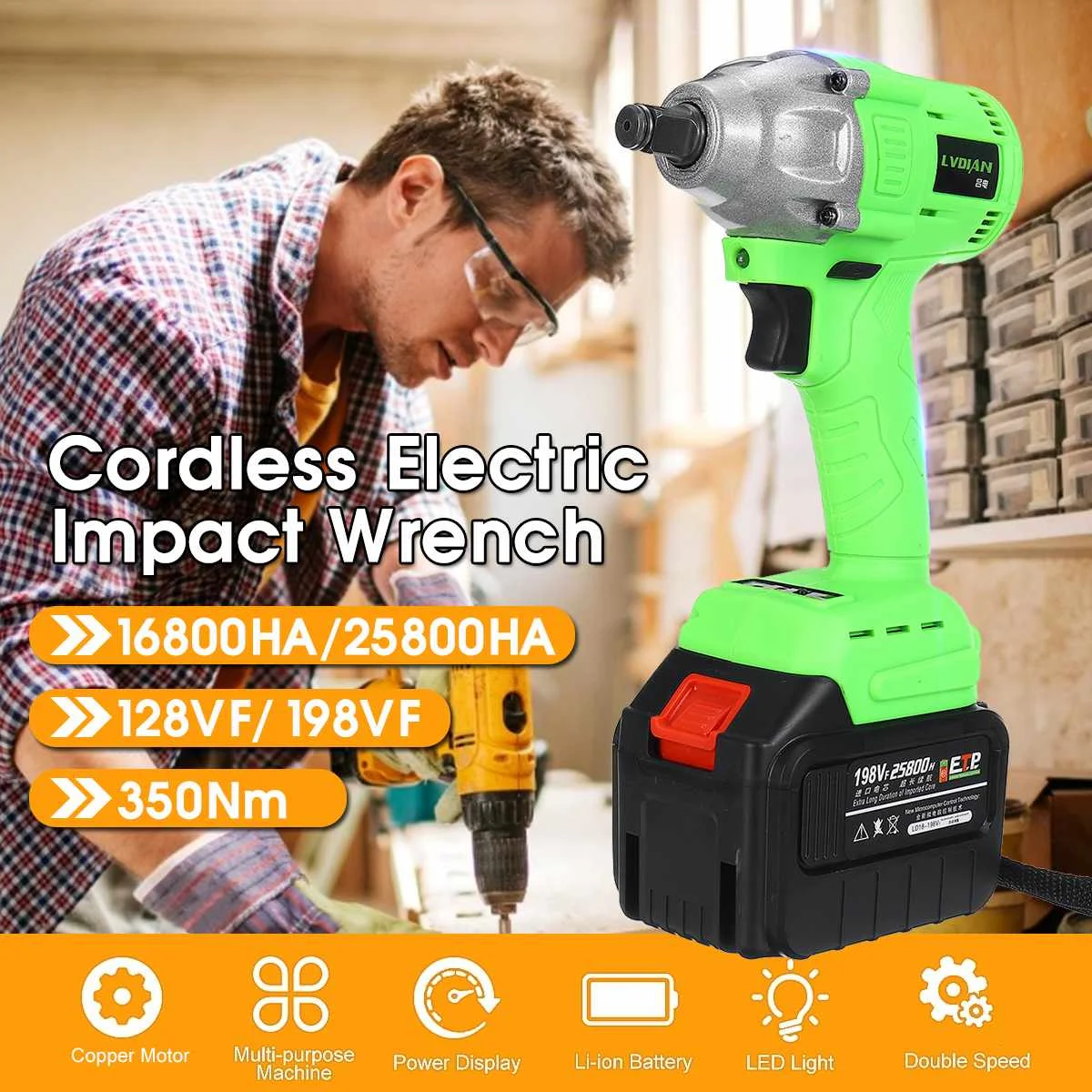 

25800mAh Max Brushless Electric Impact Wrench Lithium-Ion Battery 3000rpm 350Nm Torque power tools impact drill impact driver
