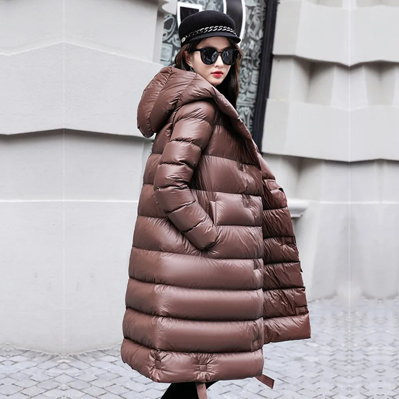 Autumn And Winter New Style Thin down Jacket Women's Mid-length Hooded Large Size down Coat Warm Coat