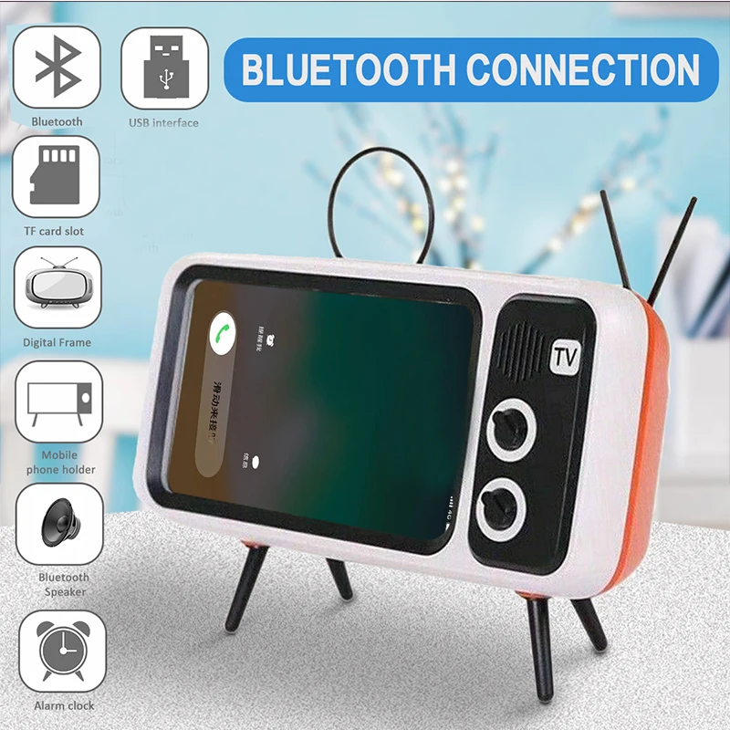 2 в 1 Ретро ТВ-держатель для телефона Портативный беспроводной Bluetooth басовый