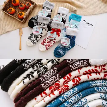 

Christmas Turning Luokou Ski Socks Thicken Plus Velvet Winter Warm Floor Wool Socks Home Women's Socks Towel Christmas Socks