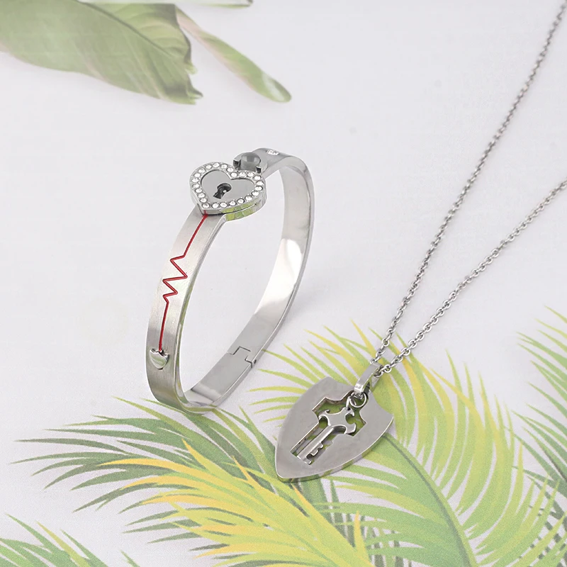 Heart Lock Bracelet Key Necklace Couples  Titanium Couples Bracelet Love -  Titanium - Aliexpress