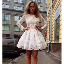 Элегантные иллюзионные кружевные аппликации платья для выпускного вечера с глубоким вырезом длиной до колена трапециевидное выпускное платье с длинным рукавом vestido curto