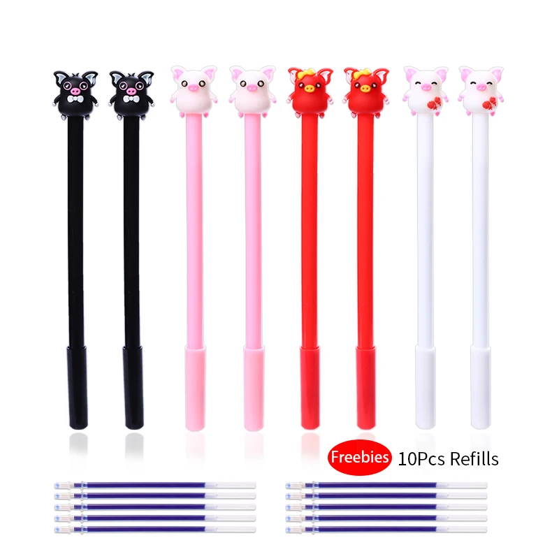 fancy pig 8pcs 8 шт./компл. Творческий Созвездие ростки соломы животных гелевая ручка тонких листов Kawai черная кошка фрукты динозавров Свинья морковь синий Цветной школьная вещь - Цвет: fancy pig 8pcs