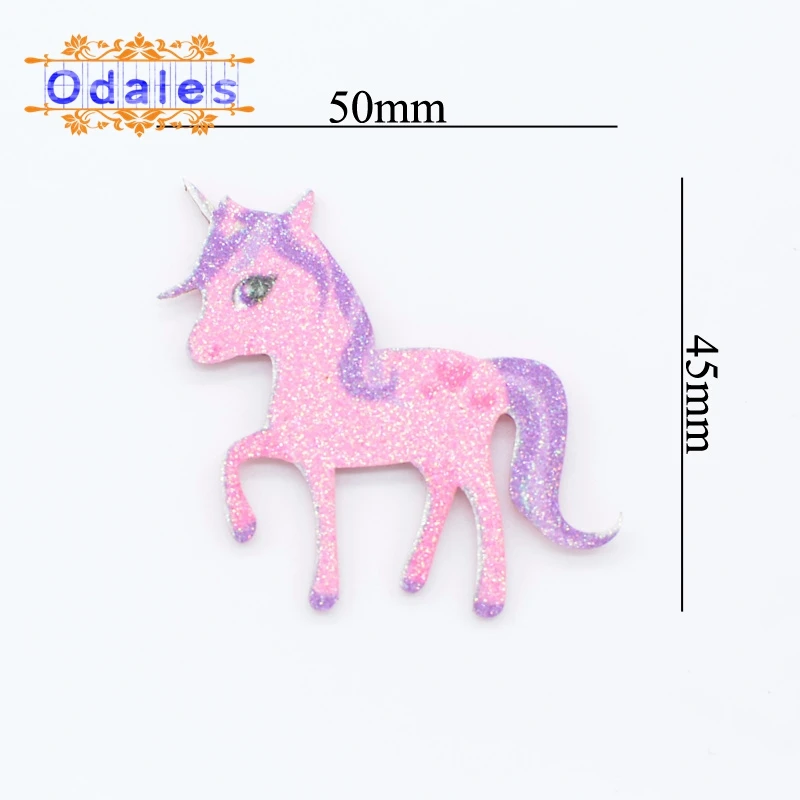 20Pcs/lot 4*6.5cm Glitter Fabric Appliques Colorful Unicorn Padded Patches for Clothes Stickers DIY Hair Clips Decoration