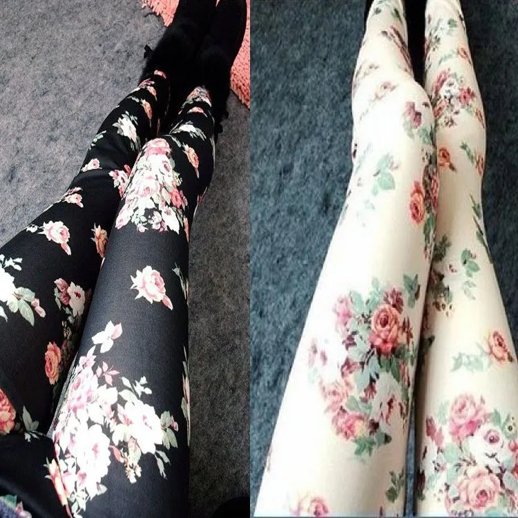

Seamless Imitation Jeans Small Flower Printing Ankle-length Pants Leggings