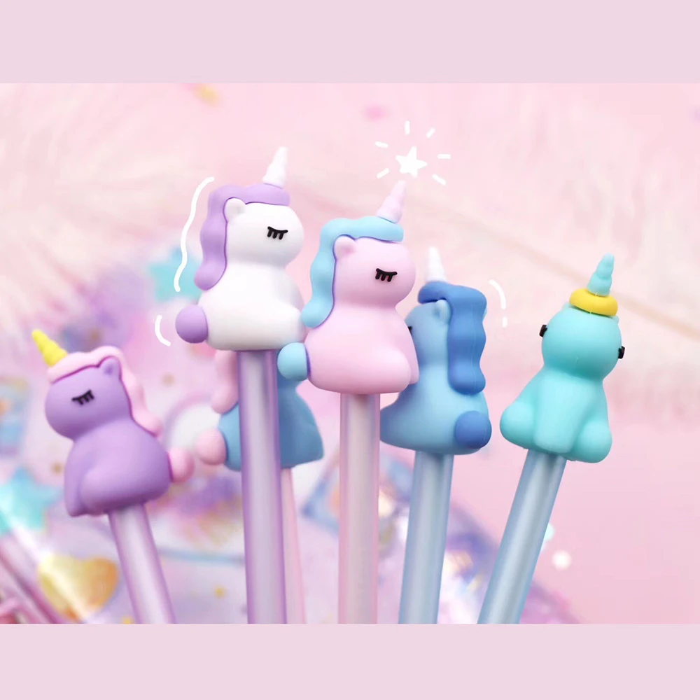 

2 Pcs/lot Kawaii Unicorn Cartoon Gel Pen 0.5mm Black Ink Writing Signature Pen School Office Supply Stationery