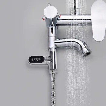 

LED Digital Thermometer Bathroom Shower Faucets 360 Rotate Real-Time Temperature Monitor JDH99