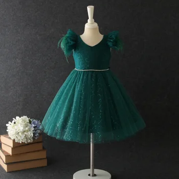 

19020 Retail Feather Sequins Princess Baby Girl Dress 2020 New Spring Party Wedding Kid Dress For Girl Children Child Clothes