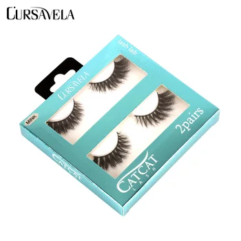 

Cursavela Hand made Natural Long Mink Eyelass 2 pairs Strip Lashes 3D Thin Band Real Mink Soft Eyelash Eyelashes Wholesales
