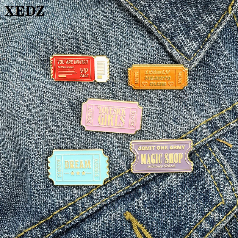 XEDZ 2021 Fashion Pins Movie Ticket VIP Card Solitary Club Badge Dream Magic Enamel Brooch Jewelry Gift for Friends | Украшения и