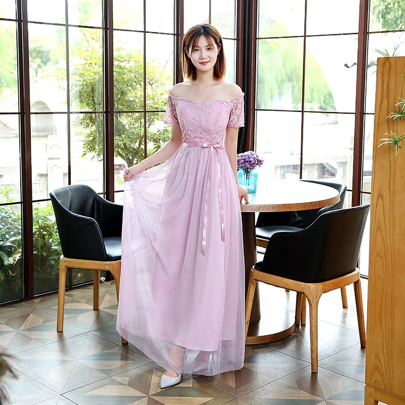 S3 long pink Длинное платье для свадебной вечеринки для женщин Бордовые Платья для подружки невесты сестра Тюль с v-образным вырезом сексуальное платье для выпускного вечера цвета шампанского vestidos mujer - Цвет: S3 long pink
