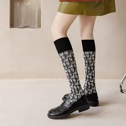 New Fashion Autumn/Winter Women's Socks Harajuku Personality Double Needle Letter Lady Stockings  Ins Wind-Knee Socks