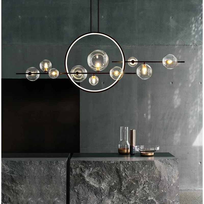 

Modern Chandelier Long Glass Ball LED For Living Dining Room Kitchen Bar Ceiling Home Decoration Interior Lighting Black Lamp