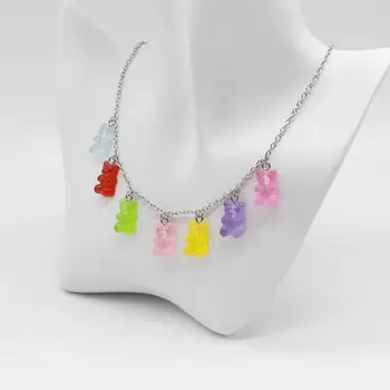 

Ins fun cute colorful candy bear cute cartoon pendant necklace women and girls daily jewelry party gift
