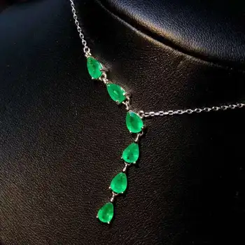 شراء100% الطبيعية والحقيقية الزمرد قلادة الصلبة S925 فضة الزمرد قلادة للنساء اللون جوهرة حجر غرامة مجوهرات