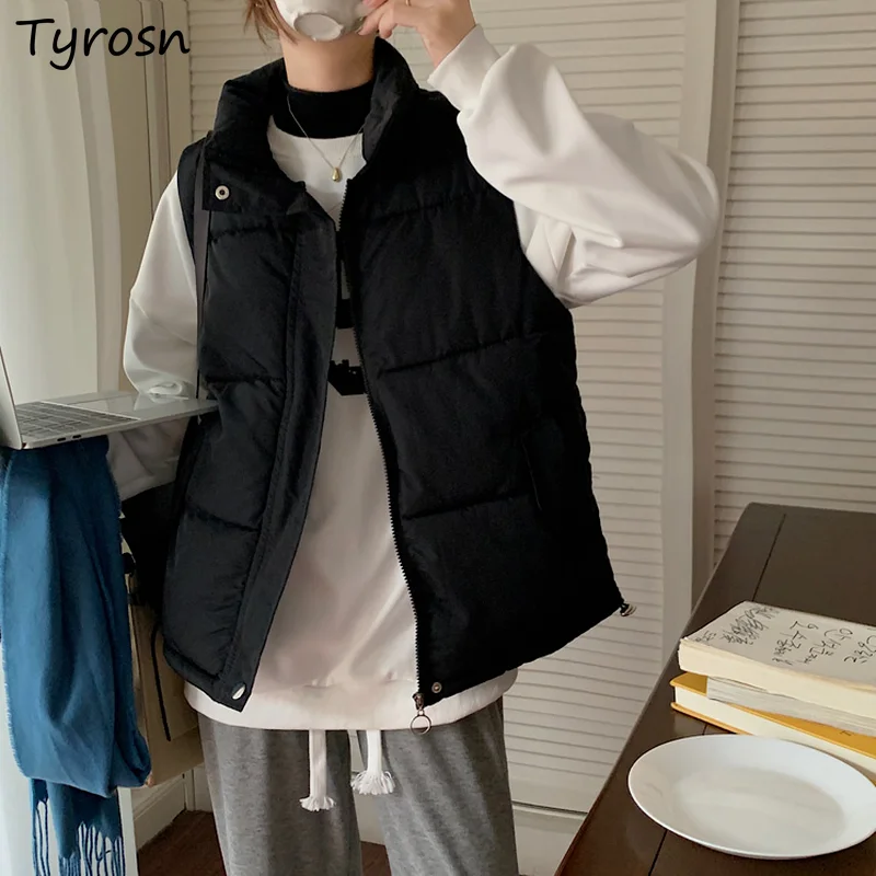 

Женский жилет на молнии, однотонный винтажный Повседневный теплый жилет в японском стиле Харадзюку, Офисная Дамская Свободная безрукавка для студентов, уютная верхняя одежда