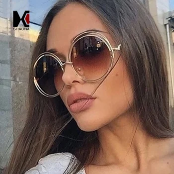 

SHAUNA Vintage Oversize Round Sunglasses Women Alloy Around Hollow Frame Brand Designer Fashion Circling Frog Sun Glasses UV400
