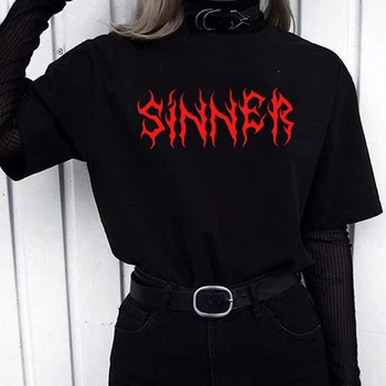 

Gothic top Sinner Letter Printed Harajuku Hipster Punk Style Unisex T-Shirt Street Style Loose Casual Cool Grunge Women Tee