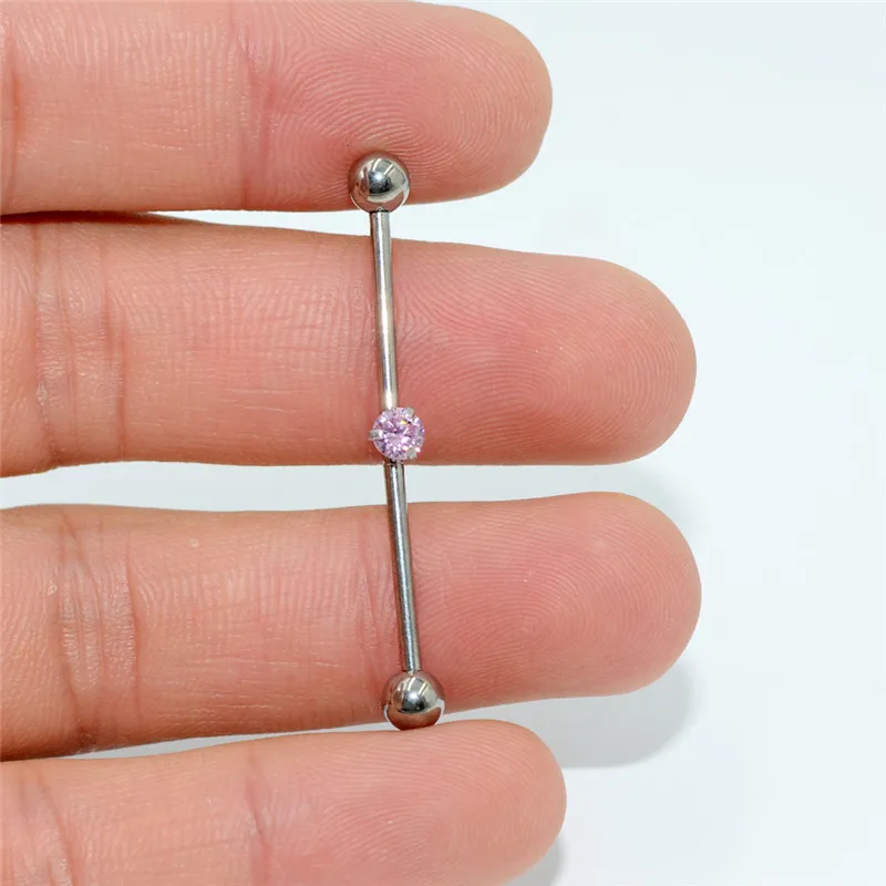 25Pink Zircon 1 шт. G23 титановые серьги прямая Штанга Кольцо с опалом Циркон плоская задняя жемчужина пирсинг для уха разноцветный пирсинг для тела ювелирные изделия - Окраска металла: 25Pink Zircon