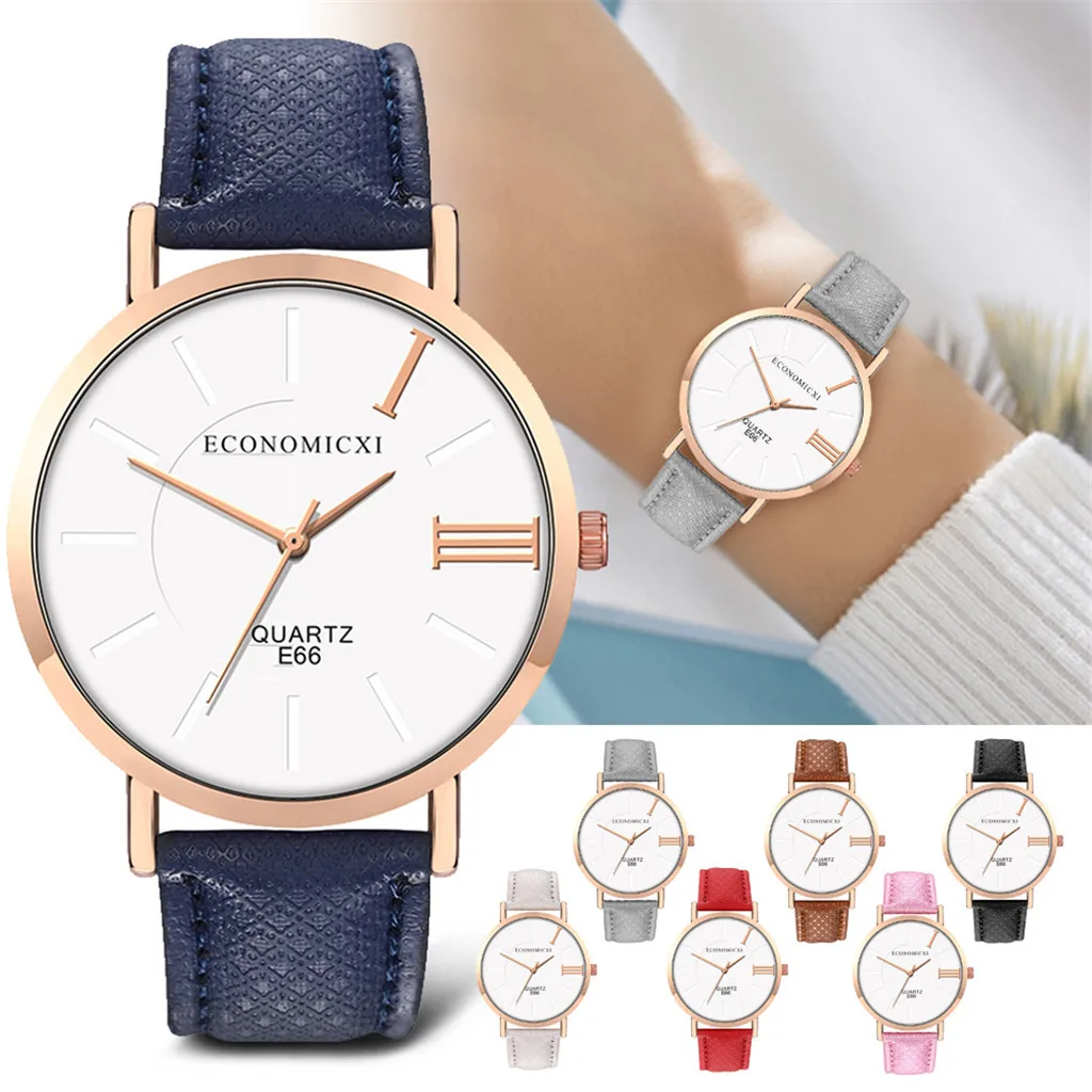 

Fashion Women's Leather Strap Watch Quartz Analog Round Female Wrist Watches relojes mujer 2020 FJSL
