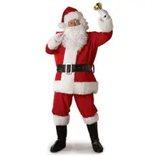 5Pcs Christmas Santa Claus Costume Fancy Dress Winter Outfit Jacket+Hat+Belt+Beard+Pants for Men Women Christmas Cosplay Suit