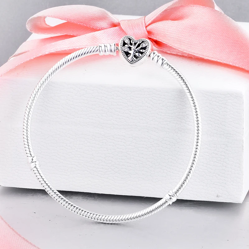 Moments-Family-Tree-Heart-Clasp-Snake-Chain-Bracelet-for-Women-925-Silver-Bracelets-Jewellry-Fashion-Accessories