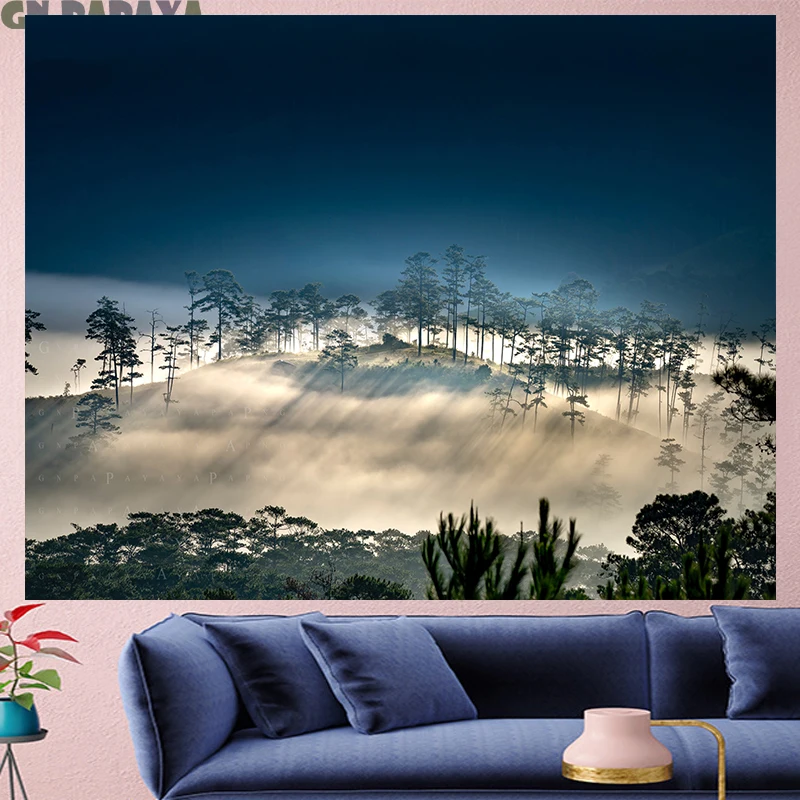 

Forest in the sun tapestry Scenic Wall Hanging farmhouse decor sky tress goblen landscape boheme Polyester Yoga mat tapestry