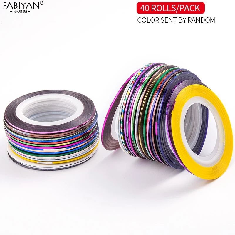 40 Rolls 20 шт многоцветные рулонные полосы полоска лента линия обертывание наклейки Советы украшения DIY Дизайн ногтей маникюр профессиональный - Цвет: 40 Rolls