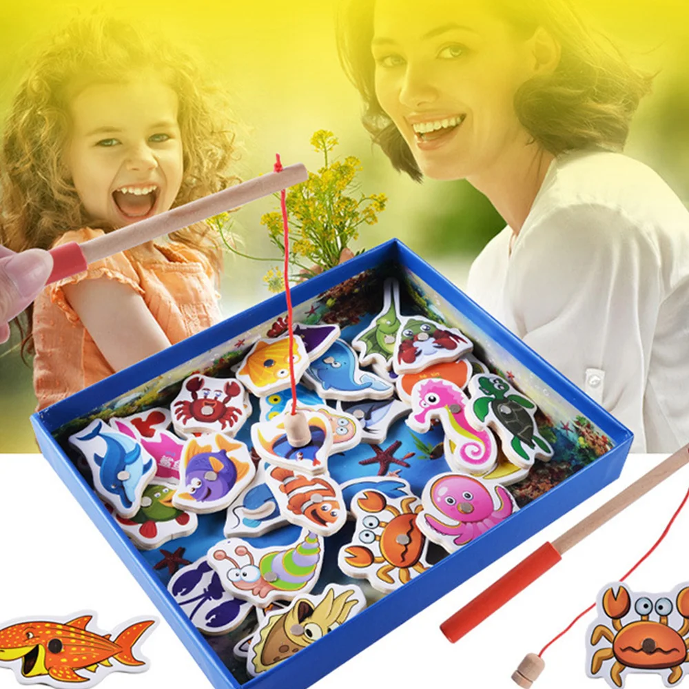 

Fishing Toys game,32 pcs Wooden Magnetic fishing game+fishing rod,magnetic Baby Educational Fun Birthday Christmas Gifts kids